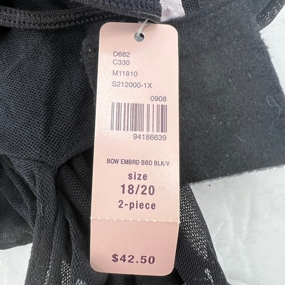 NWT Cacique Black Bow Embroidered 2 Piece Baby Doll Negligee Size 18/20 Women’s - Picture 5 of 7